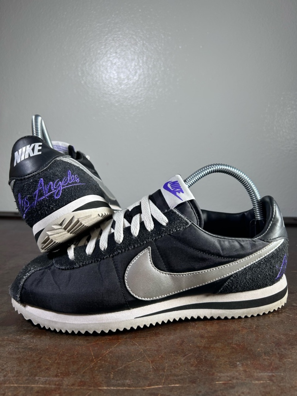 Nike LA Kings Cortez Sneakers in Black w Silver Swoosh & Los Angeles Embroidery